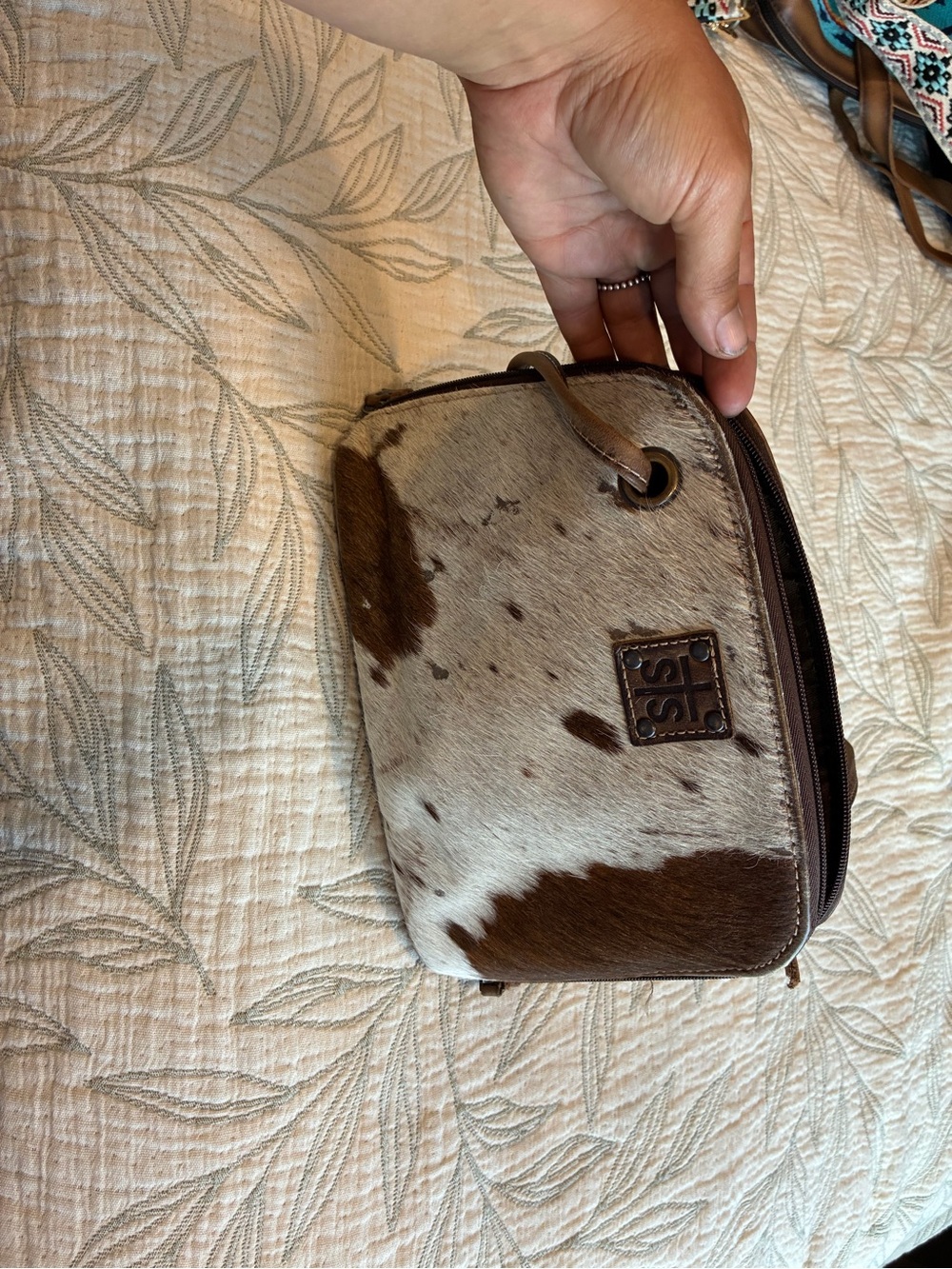 Sts Ranchwear Small Brown & White Hair-On Leather Crossbody Bag